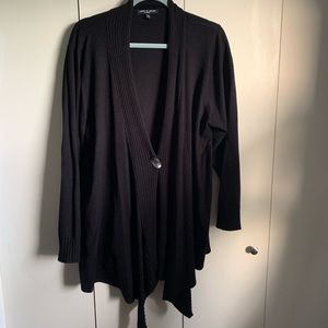 Long Black Sweater with Silver Button